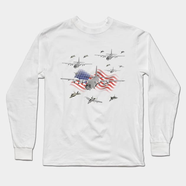 American Air Force Armada AC130 F22 F16 A10 Long Sleeve T-Shirt by NorseTech